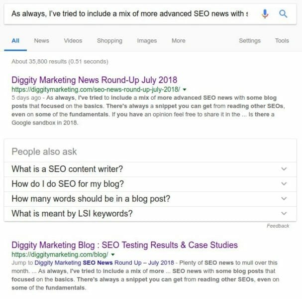 Content search - Google results