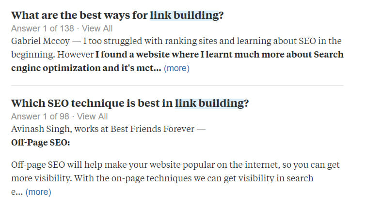 Quora Link Building