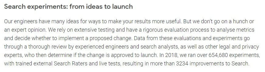 Google - Search Experiments in 2018