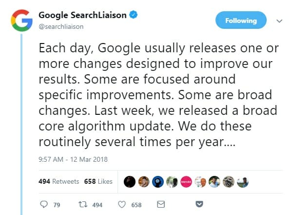 Twitter - Google Algo Changes Happen Every Day