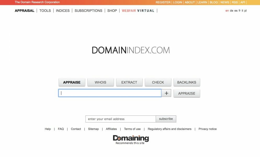 domainindex website