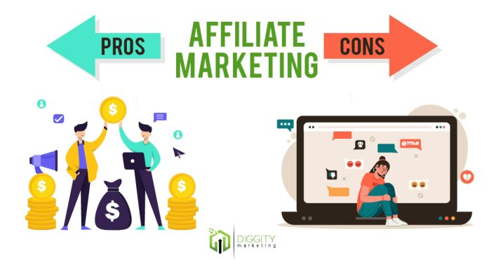 Affiliate marketing pros and cons illustration