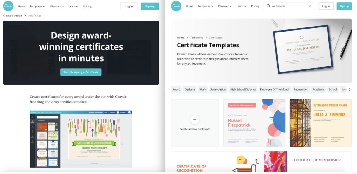 canva landing pages