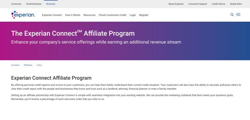 exprian affiliate program screenshot