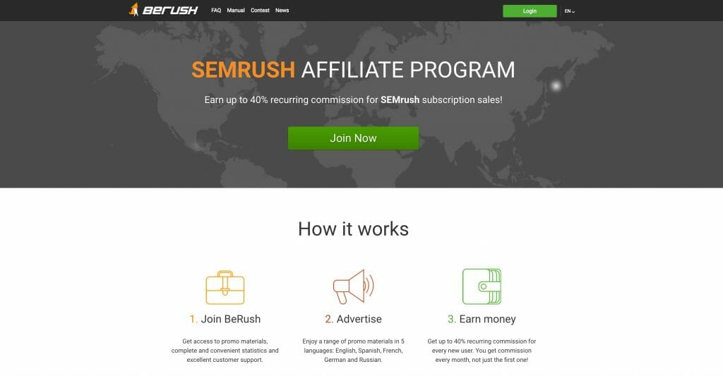 semrush affiliate program page