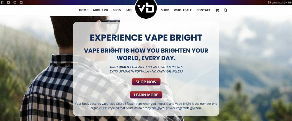 Vape Bright homepage