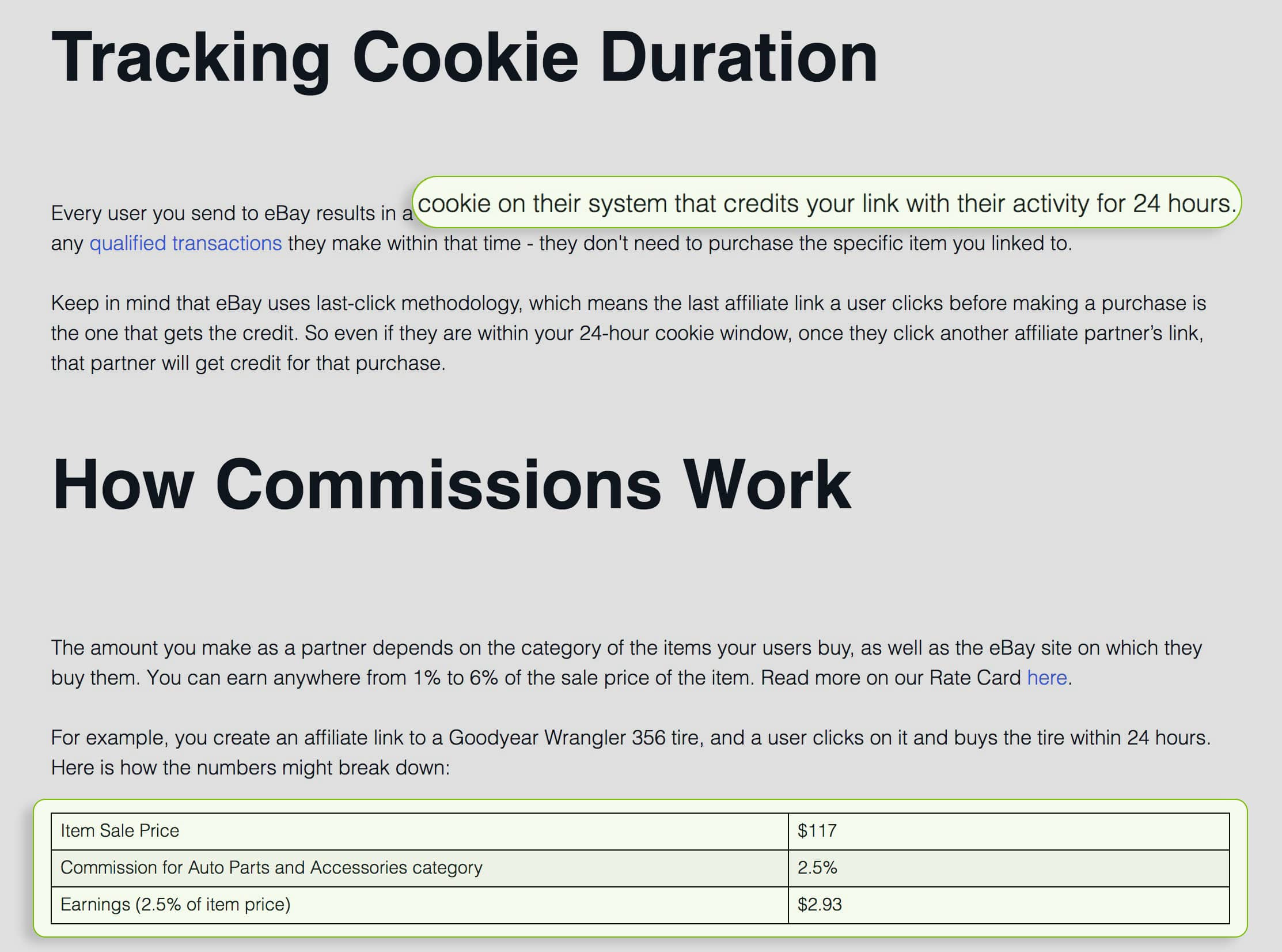 ebay cookie and commission policy