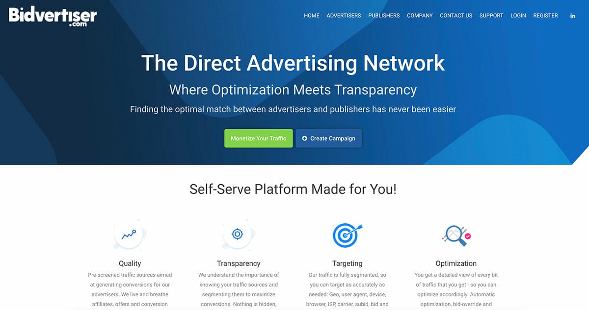 Домашняя страница рекламодателя