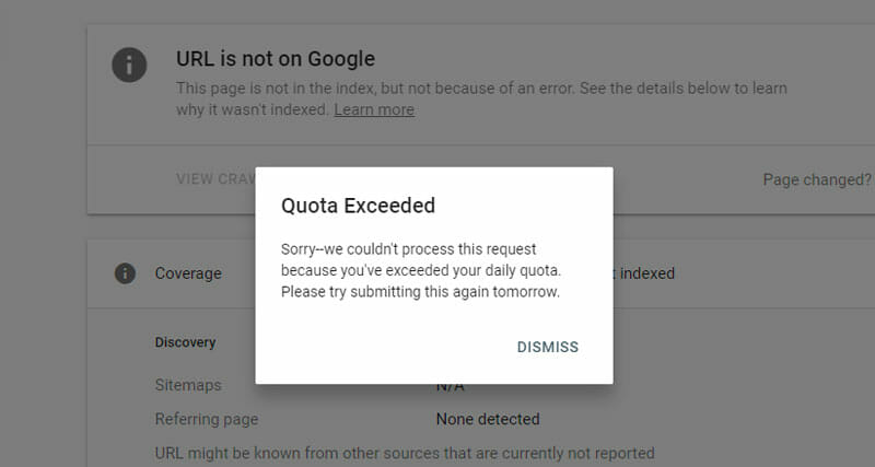 Request Indexing quota exceeded