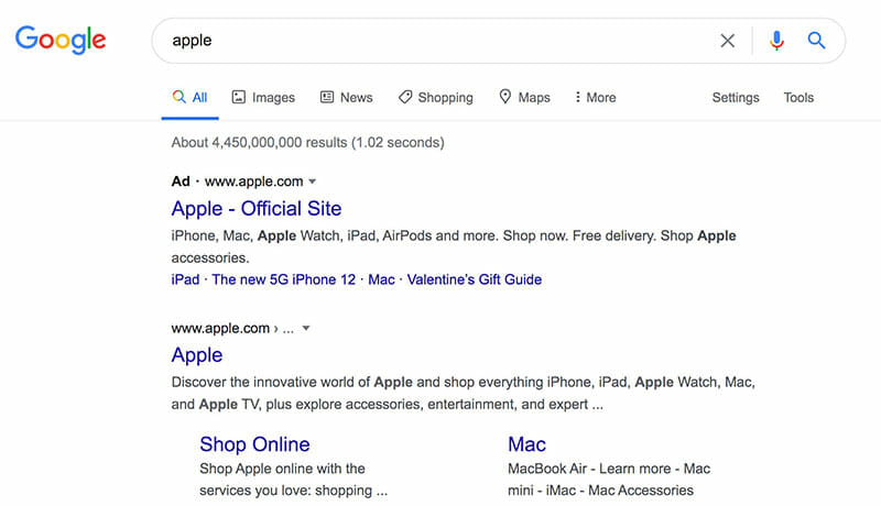 apple serp company not fruit