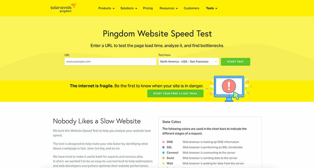 solarwinds pingdom homepage