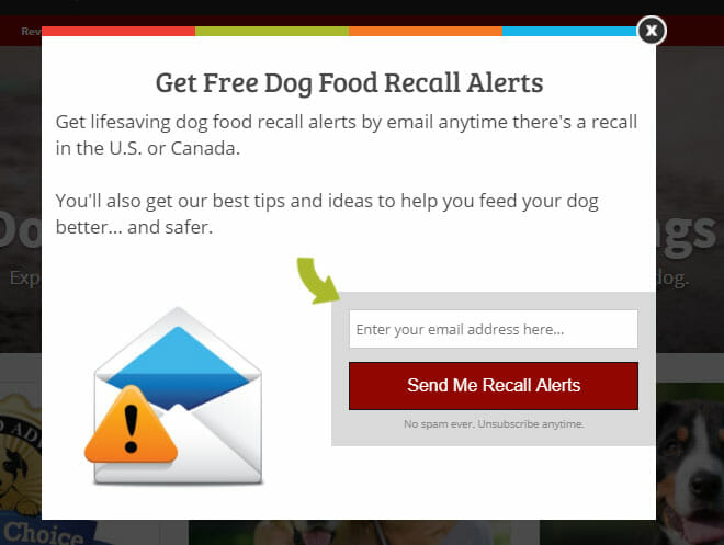 dog review pop up call to action