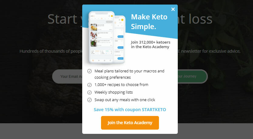 make keto simple popup call to action