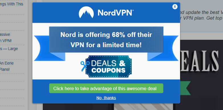 nord vpn pop up call to action