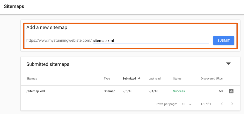 adding new sitemap in Google Search Console