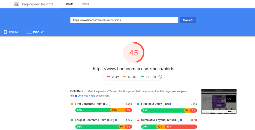 bohooman page site speed