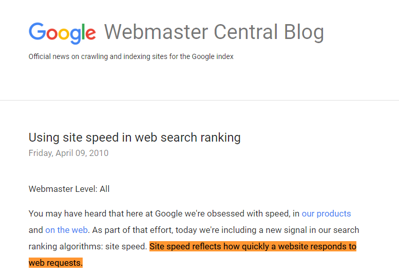 google webmaster central blog for sitespeed