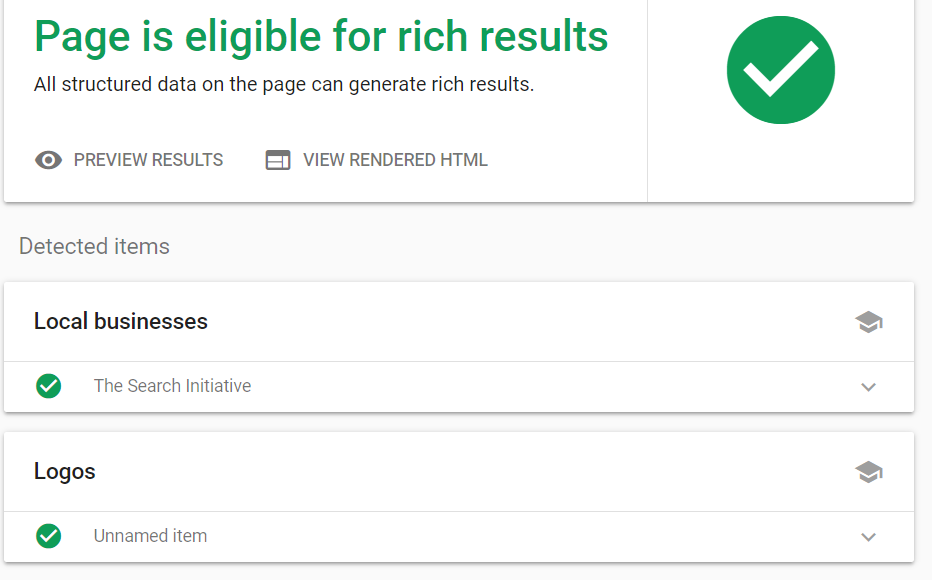page is eligible for rich result