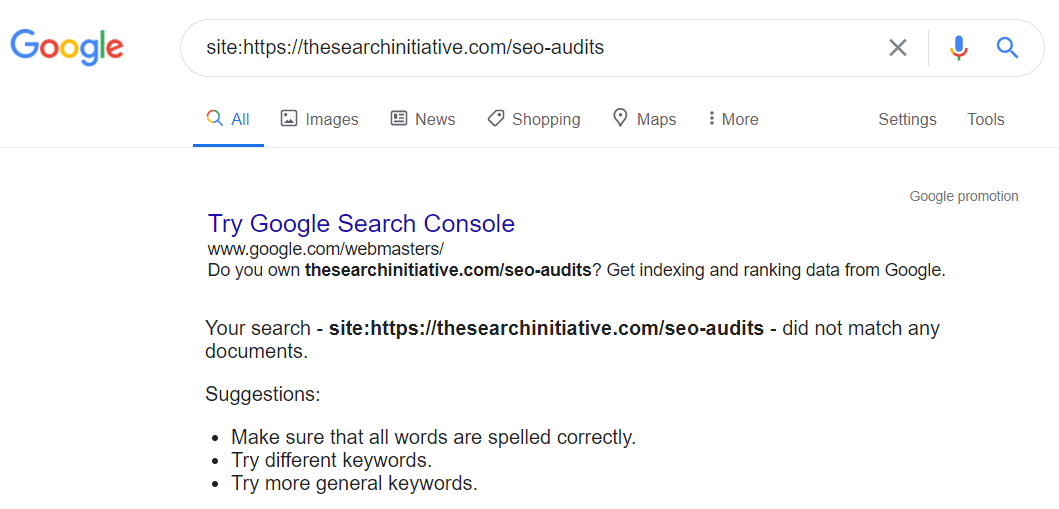 try google search console failed search