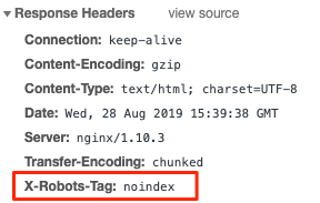 x robot tag set as noindex