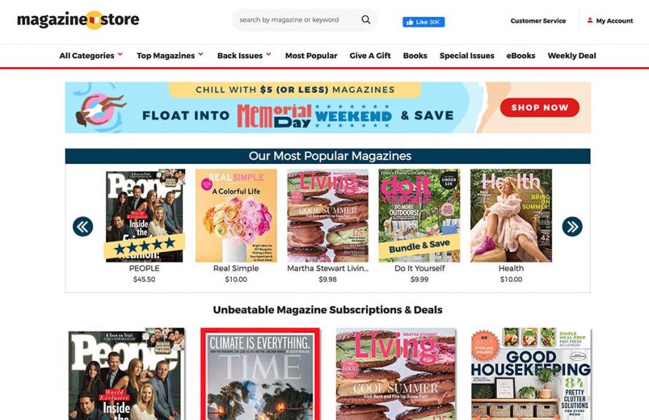 Magazine store homepage