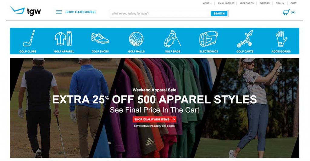 The golf warehouse homepage