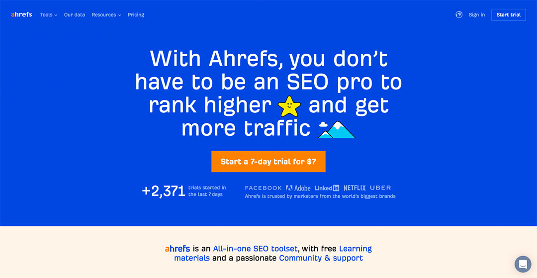 ahrefs homepage preview