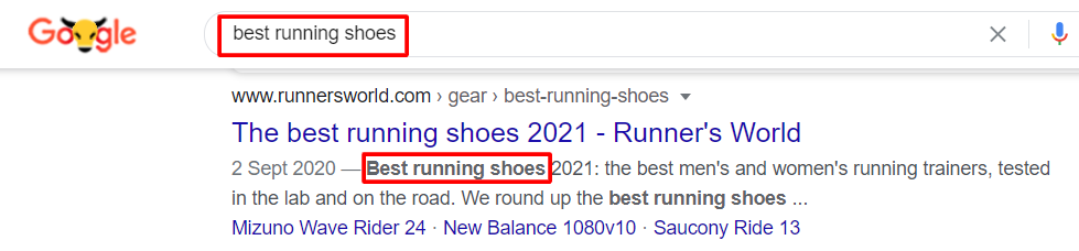 best running shoes keyword on meta descriptions