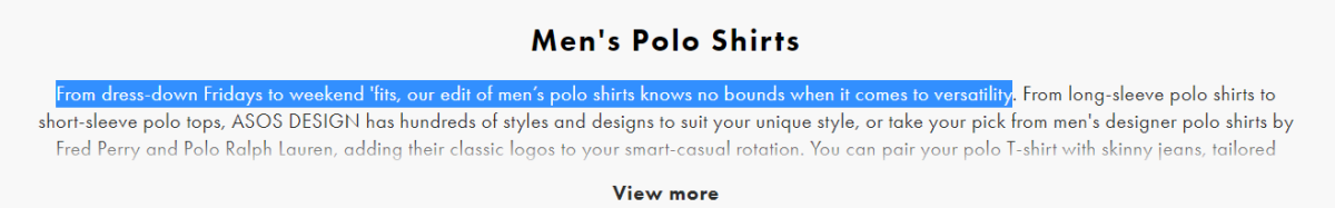 sample text from Asos about mens poloshirt