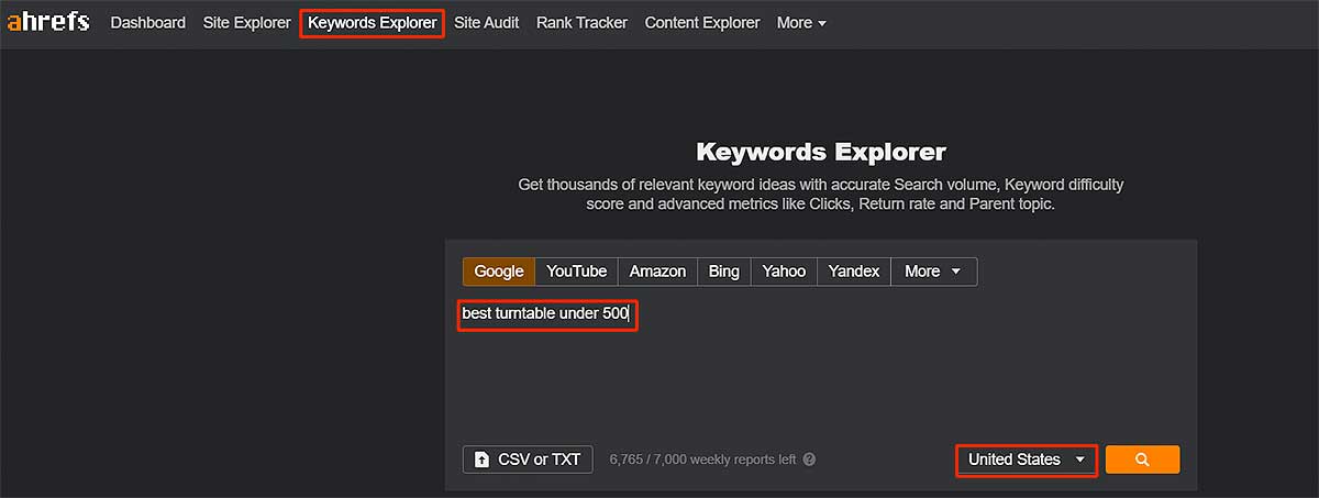 best turntable under 500 keyword explorer on ahrefs