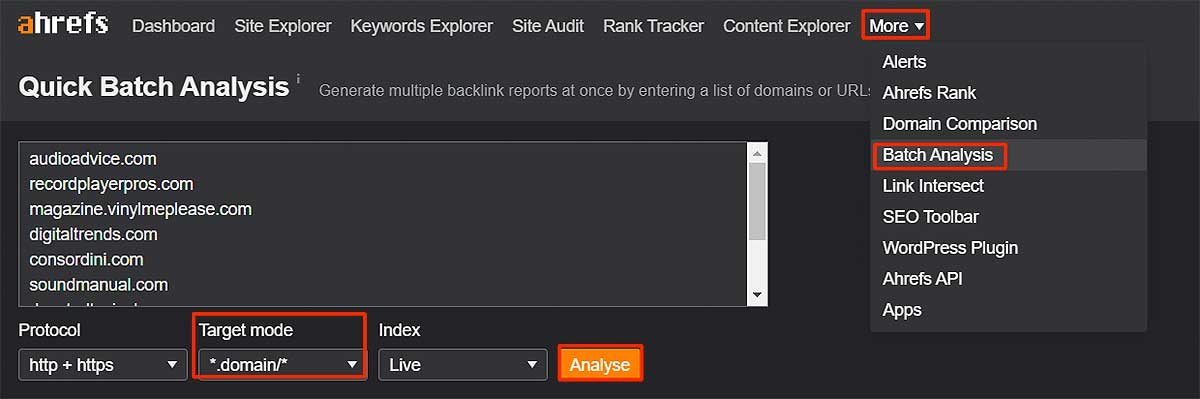 competitors quick batch analysis ahrefs