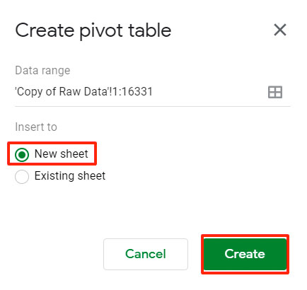 spreadsheet creating a pivot table