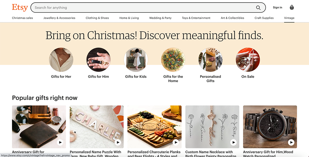 Etsy Homepage