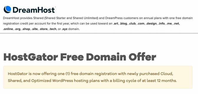 Hostgator And Dreamhost Free Domain