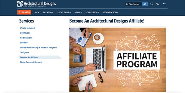 Architectural Designs Affiliate Program Homepage