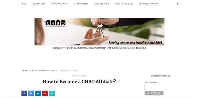 Corporate Housing By Owner (CHBO) Affiliate Program Homepage