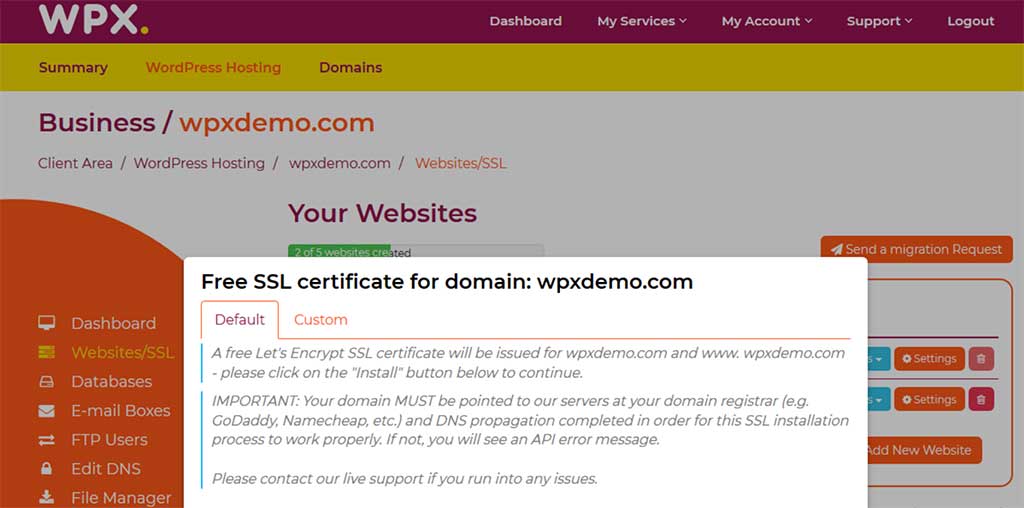 WPX Free SSL Certificate