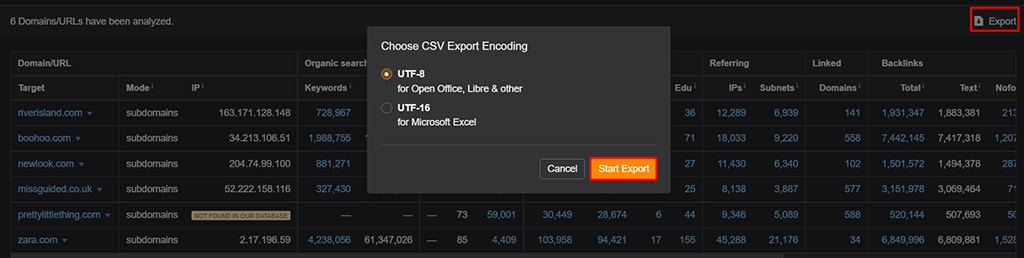 Export the data