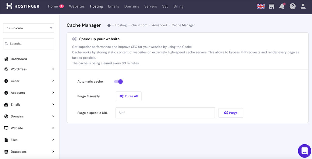 Hostinger Cache Manager