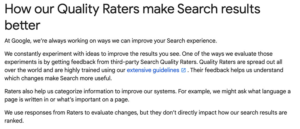 Google's guidelines for it’s third-party Quality Raters (QRs)
