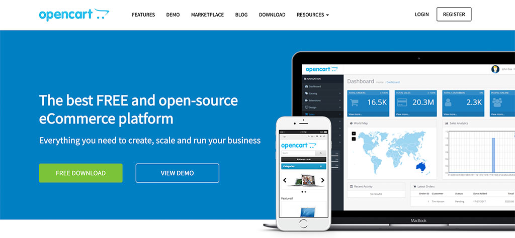OpenCart homepage