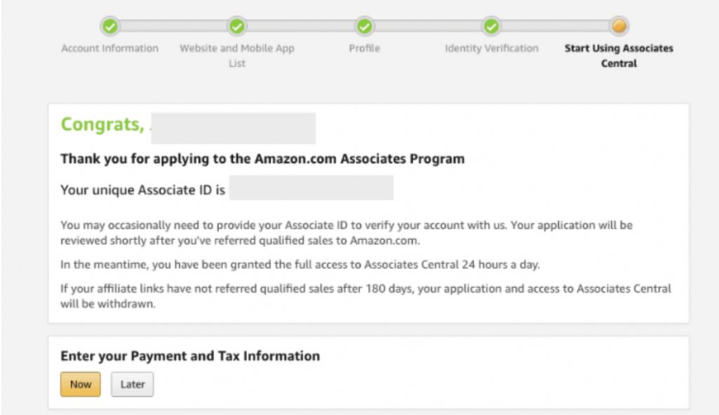 Amazon Affiliate’s Program Payment Info