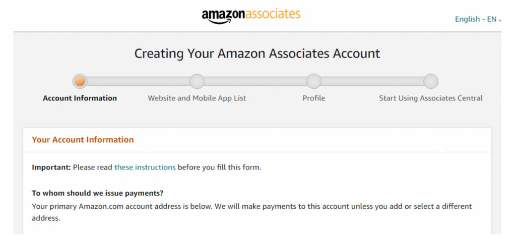 Amazon’s affiliate program Account Info