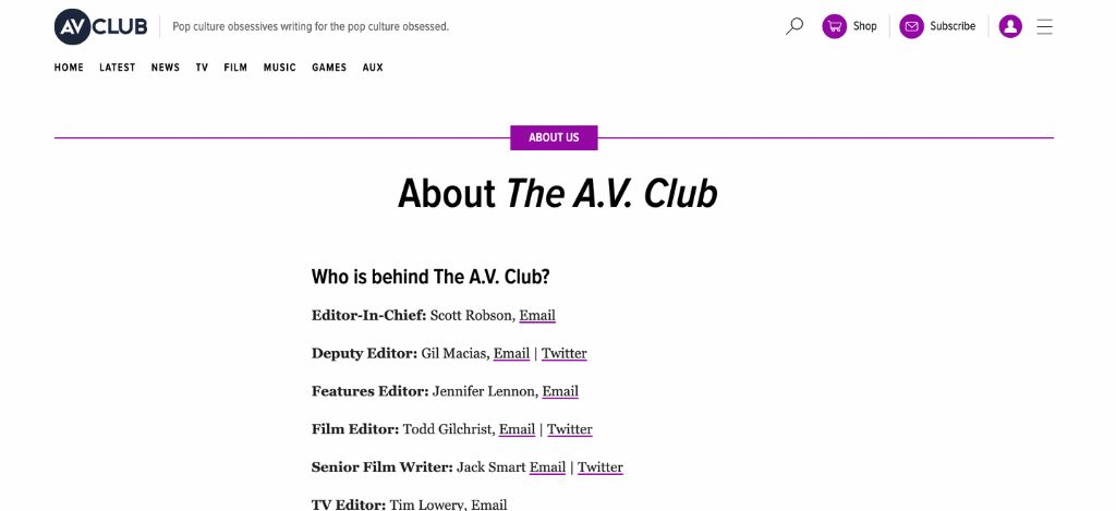 The A.V. Club Homepage