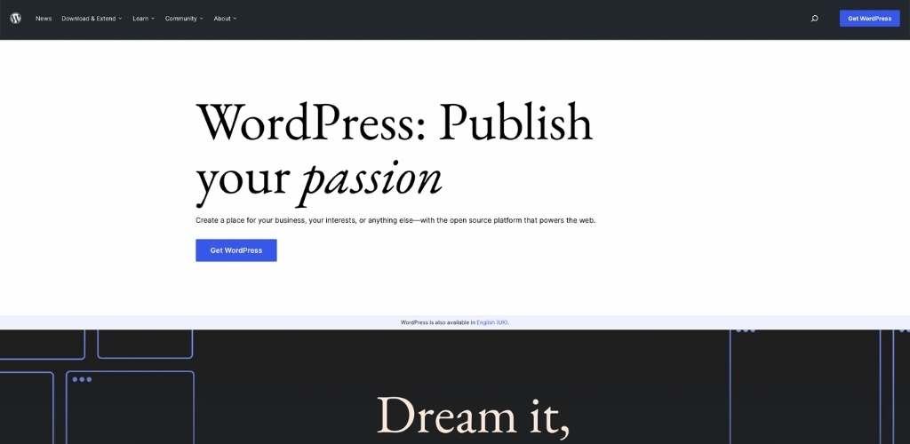 Wordpress.org Homepage