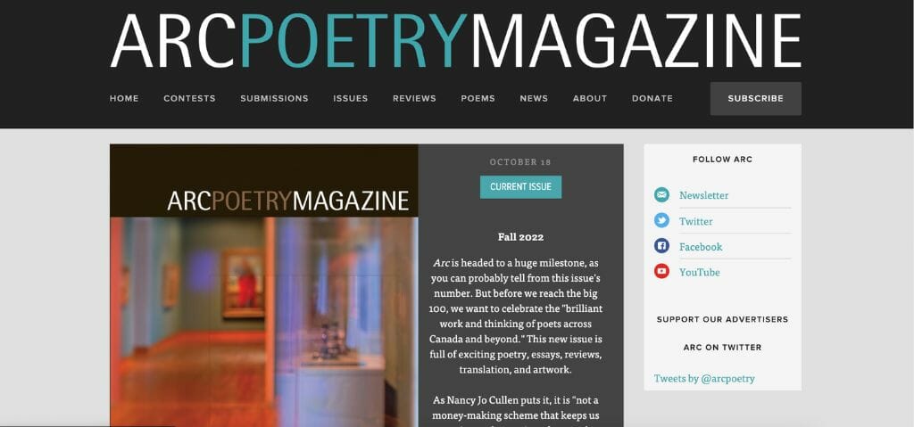 Arc Poetry Magazine Homepage