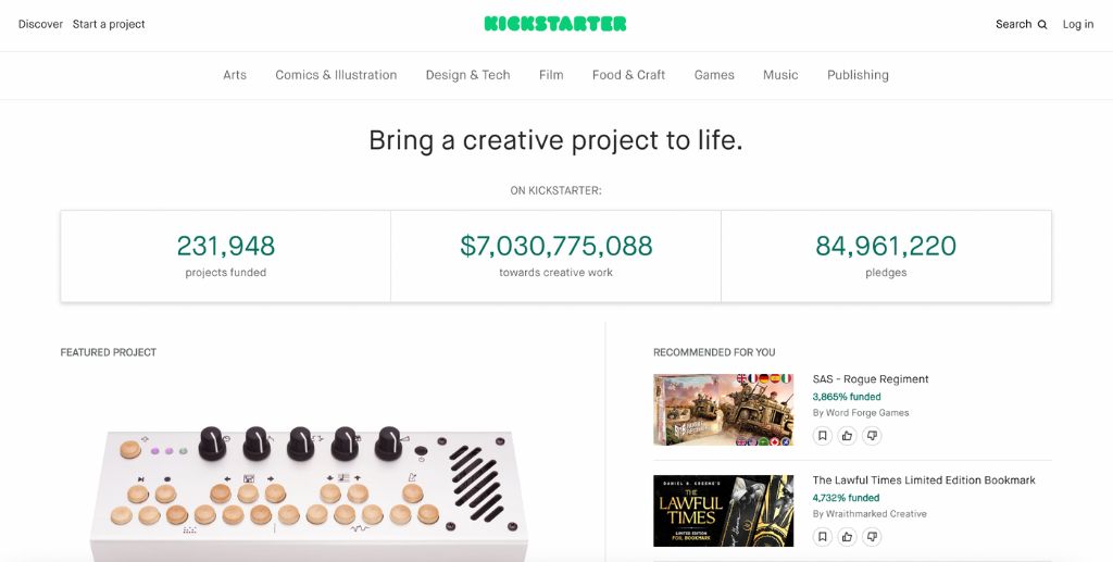 Kickstarter Homepage
