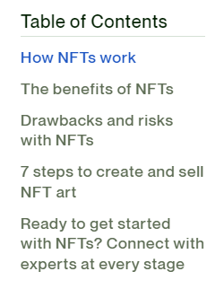 nft table of content