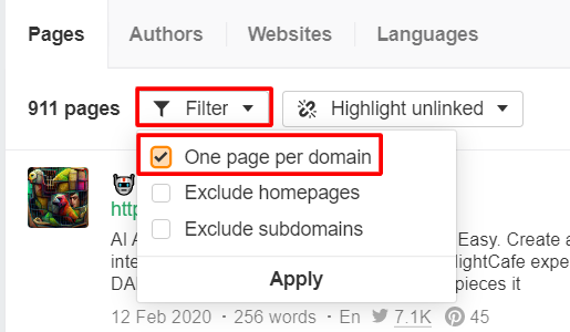 one page per domain
