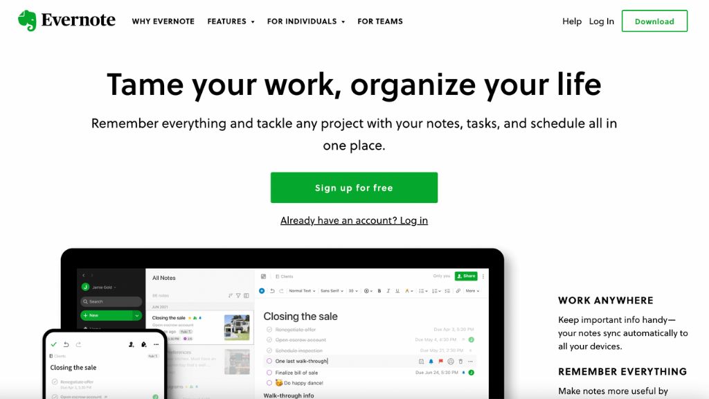 Evernote Homepage